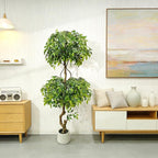 7FT Artificial Ficus Tree with White Planter, Lush Faux Ficus Tree with Adjustable Branches, Realistic Indoor Trees Artificial for Home Living Room Office Porch Garden Decor