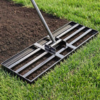 Lawn Leveling Rake 30x10 inch, Heavy Duty Ground Leveler for Soil, Sand, Effortless Smooth Use & Easy Assembly Stainless Steel Landscape Rake for Backyard, Garden, Golf Course, Black