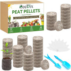 ZeeDix 50 Pcs 40mm Peat Pellets Seed Starter Soil Pods Plugs for Vegetable, Compressed Peat Nutrient Seedling Soil Block for Planting Easy Transplant with 50 Plant Labels & 2 Garden Tools