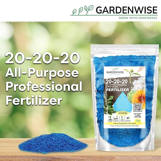 Gardenwise 20-20-20 Water-Soluble Fertilizer – Powder for Liquid Plant Food for Indoor & Outdoor Plants, Orchids, Vegetables, Lawns, Flowers – 20 20 20 Fertilizer (10 QUARTS)
