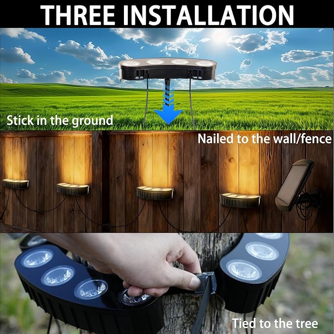 Solar Tree Lights Outdoor, Palm Tree Ring Lights with 3-in-1 Tie/Stake/Hang Installation, Warm White LED Tree Uplighting, 2000mAh Battery IP65 Waterproof Solar Tree Spotlights for Yard, Garden