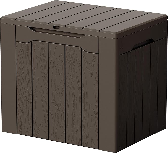 Devoko 29 Gallon Waterproof Outdoor Storage Box Resin Deck Box Lockable and UV Resistant for Patio Furniture, Garden Tools (Brown, 29 Gallon)