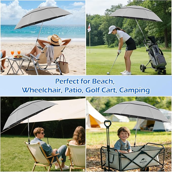 2 Pack 40.9'' Beach Chair Umbrella with 360° Adjustable Canopy & 270° Flexible Clamp, Double Canopy Sun Protection for Wheelchair, Patio, Golf Cart, Camping