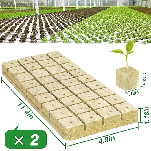 Halatool 1.2 Inch Rockwool Cubes Garden Hydroponic Pods Starter Plugs for Hydroponics Soilless Cultivation Seedling Starting Cuttings Clone & Plants Propagation (2 Sheets, 72 Plugs in Total)