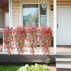 Artificial Hanging Flowers Plants for Outdoor Spring Summer Decoration,2PCS Faux Silk Daisy UV Resistant Look Real for Outside Home Indoor Planter Porch Window Yard Decor(Red Purple)