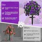 Artificial Flowers for Outdoors, Faux Outdoor Plants Fake Plants Topiary Balls Artificial Outdoor Set of 2 with Ground Spike for Home Front Porch Patio Garden Decor (Purple)