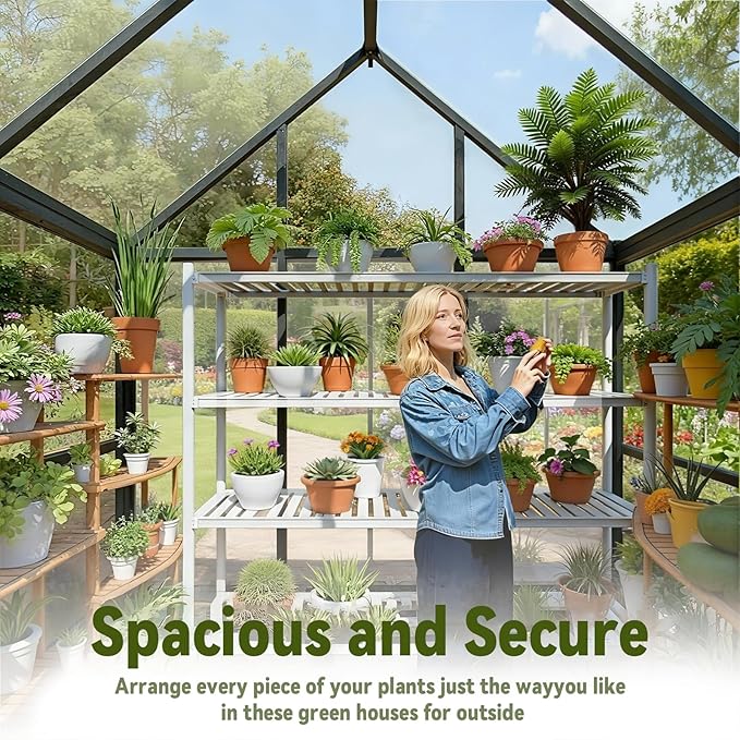6X8 FT Polycarbonate Greenhouse with Electronic Hygrometer, Walk in Green House for Outside Heavy Duty Greenhouses with Aluminum Frame for Garden Patio Backyard Flower Planting