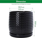 D'vine Dev 10 Inch Ceramic Beaded Stoneware Planter Pot - Flower Pot with Drainage Holes and Saucers for Indoor Succulent Plants or Flowers, Glossy Black, 27-C-P-2