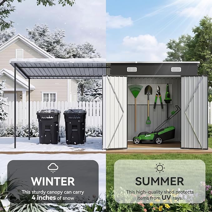 Aoxun 7x6FT Outdoor Storage Shed & Hardtop Canopy Gazebo Combo | 13.3x5.6FT Metal Lean to Shed, 2-in-1 Garden Bike Shed for Patio, Backyard, Deck, Black
