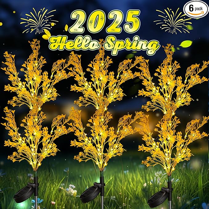 Neporal Golden Solar Flowers Outdoor Waterproof 6PK, 7-Stems Floral Solar Lights, Outdoor Garden, Yard, Patio Decor
