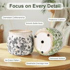 DREAMLOOM Vintage Ceramic Planter for Indoor Plants,6.1" Ice Crack Cottage Scroll Vase Tuscan Decor Flower Pots with Drainage Holes Home Kitchen Farmhouse Antique Decorative Gift (Grey-Round)