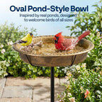 VIVOHOME Oval Bird Bath for Outside, Outdoor Birdbath Bowl with Metal Ground Stake, Weather-Resistant ABS Bird Bath and Feeder for Garden, 1.3 Gallons, Copper