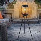 Solar Floor Lamp Outdoor Large Lanterns for Patio, Waterproof Big Solar Lamp Outdoor Metal Tripod Solar Lights for Deck Lawn Yard or Porch Decor(Black)