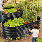 YSEJOMP 17" Tall Outdoor Garden Raised Garden Bed Kits, 4ft X 2ft Oval,0.8MM Thick Metal Raised Planter Bed/Ground Planter Box for Variety of Flowers,Herbs,Vegetables (Black, 48X24X16.5 Inches)