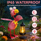 Solar Garden Lights Flamingo Statue with Solar Lantern, Flamingo Decor Fairy Accessories, Mothers Day Birthday Gifts for Women Mom Grandma, Big Metal Decorative Stakes for Home Patio Porch Yard Art