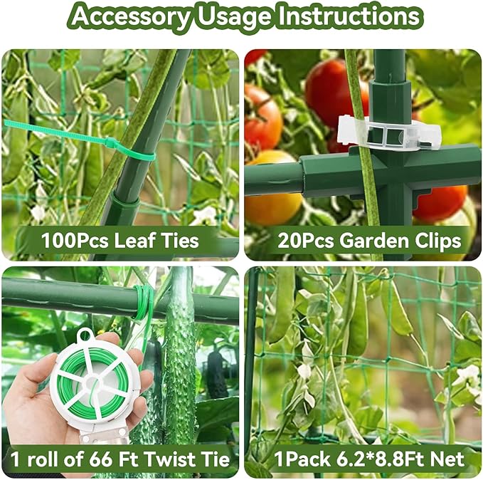 TOCCYARD Cucumber Trellis for Raised Bed, U-Shape Garden Trellis for Climbing Plants Outdoor, Metal Arch Trellis for Vegetables, Plant Support for Tomato, Pea, Zucchini, Squash