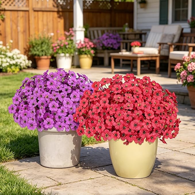 AmyHomie 20 Bundles Artificial Flowers for Outdoor Outside Spring Summer Decoration UV Resistant Faux Flowers No Fade Fake Plastic Plants Garden Porch Window Box Decorating (Purple)