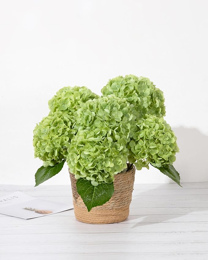 DuHouse 3Pcs Large Hydrangea Artificial Flowers,20 inch Latex Real Touch Hydrangeas Lifelike Hydrangea Flower for Home Wedding Bouquets Centerpieces Party Living Room Decoration(Green)