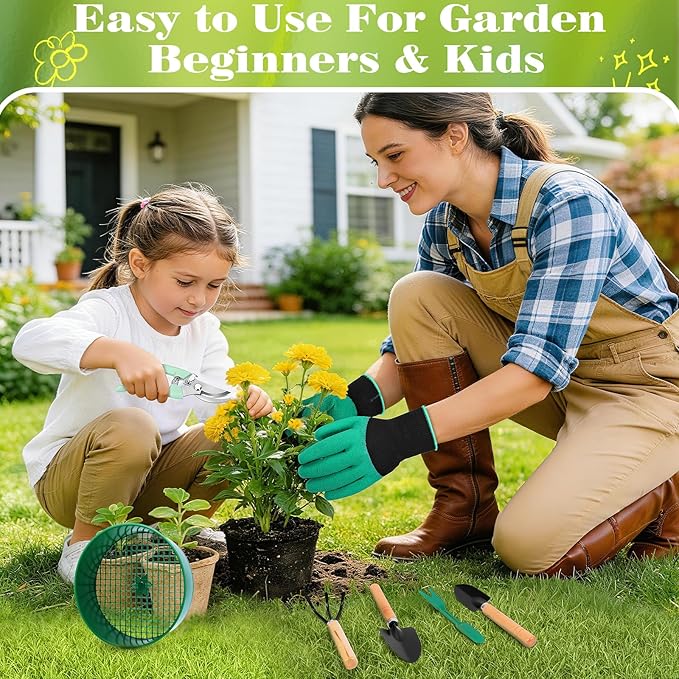 18-Piece Gardening Kit with Bonsai Tools, Succulent & Herb Planting Set, Pruning Shears, Seed Trays, Waterproof Mat – Durable BPA-Free Indoor & Outdoor Garden Tool Set Gift