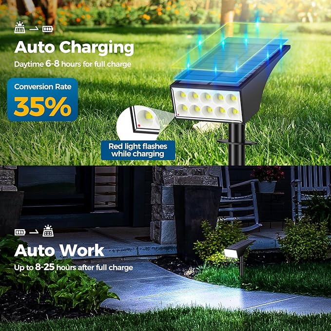 WENATY Solar Spot Lights Outdoor, Solar Lights Outdoor Waterproof IP65, 4 Brightness Modes Dusk to Dawn Landscape Spotlights for Yard Garden Pathway Porch Tree House Decoration, Cool White, 6 Pack