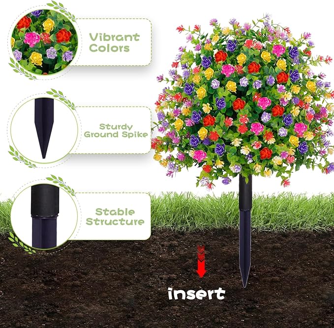 2 Pack Artificial Topiary Boxwood Ball Trees with Ground Spike, 23.6'' Faux Shrubs Fake Brush Plants Flowers Greenery for Indoor Front Porch Garden Outdoor Decoration