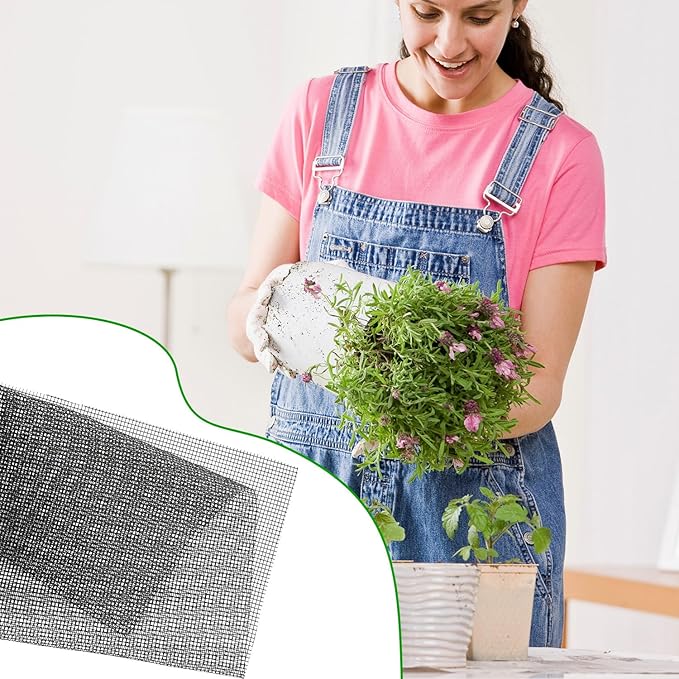 lasuroa 20pcs Flower Pot Hole Netting Mesh Pad, 30x20cm/11.8x7.8 Inch Bonsai Eye Mesh Drainage Screens Plant Pot Drainage Meshes Plant Accessories Kit Screen Meshes Preventing Substrate Leakage