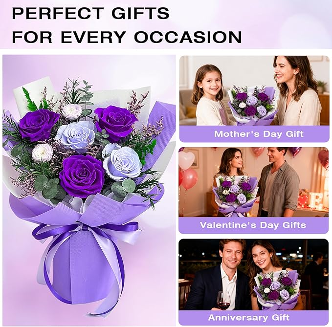 Vrioca Flowers for Delivery, Preserved Flowers Bouquets, Birthday Gifts for Women Mom