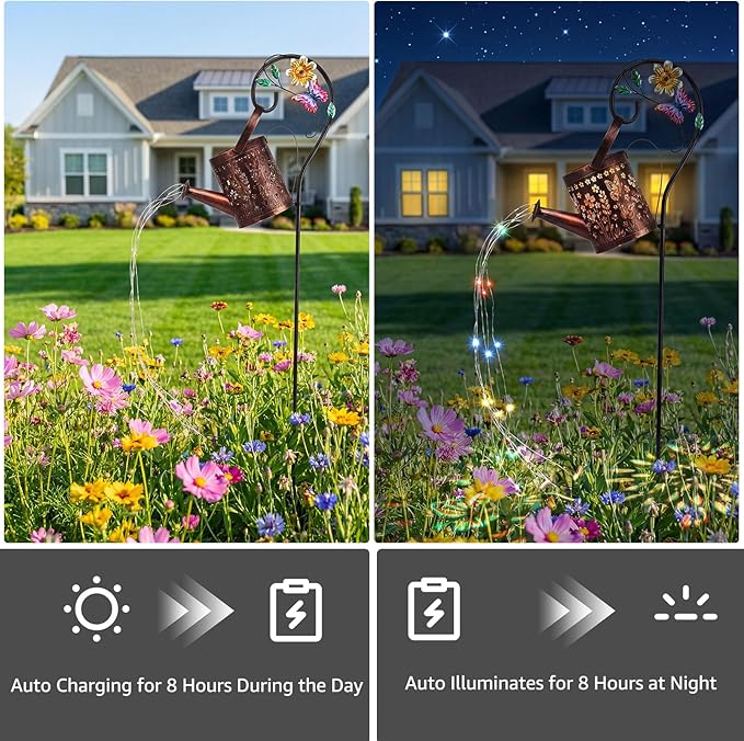MEBRUDY Solar Garden Decor Lights, IP44 Waterproof Metal Butterfly Solar Watering_Can Lights Outdoor Decor for Yard Pathway Patio Lawn, Gifts for Women Mom Grandma Birthday