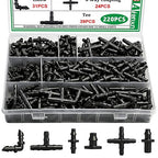 220PCS 1/4" Drip Irrigation Kit Barbed Connectors, Straight Barb, Tee, Single Barb, End Plug, Elbow, 4 Way Coupling Irrigation Fittings for Garden Lawn Flower Pot