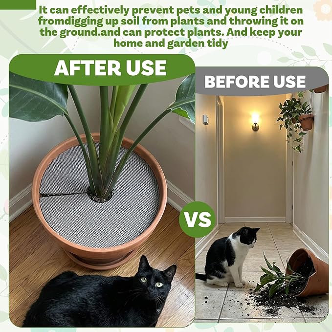 6 Pcs Plant Pot Covers, 15.7 Inch Cuttable Plant Pot Soil Covers Plant-Pot Grids, Indoor Plant-Pot Soil Guard Protector from Animals for Indoor and Outdoor Plants