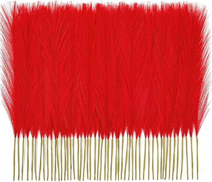 50 PCS Red Pampas Grass, 17in Pampas Grass Decor, Artificial Pompas Wall Decor for Vase Room Bedroom Kitchen Table Wedding Party Birthday Baby Showers（Red）