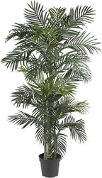 Nearly Natural 6.5ft Artificial Golden Cane Palm Tree, Lifelike Silk Indoor Palm With Three Textured Trunks Flexible Fronds Nursery Planter, Low Maintenance