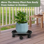 6 Packs Plastic Plant Caddy with Casters 12” Plant Dolly Heavy Duty Rolling Plant Stand with Wheels for Indoor and Outdoor Large Heavy Plant Pot Rollers, Black and Brown