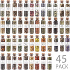 Witchcraft Supplies Herbs - 45 Bottles Dried Herbs Kit for Beginners - Altar Supplies Healing Herbal Natural Herbs Crystal Spoon for Wicca, Pagan Magic Spells and Bath