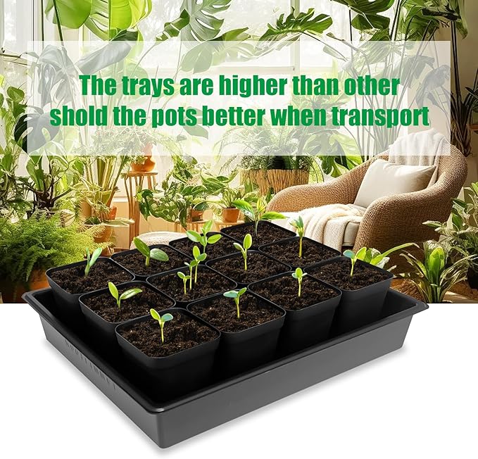 RooTrimmer 4 inch (10CM) Square Nursery Pots 60pcs, Sturdy Seedlings Trays 5 Pcs, Seeds Starter Germination Tray, Microgreening Planter Nursery Propagation 5 Sets