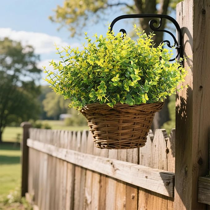 RECUTMS 12 Bundles Spring Greenery UV Resistant Artificial Outdoor Flowers Fake Plastic Plants Outdoor Fake Flowers Boxwood Stems for Kitchen,Home,Garden,Patio,Wedding Yard Window Box(Yellow)