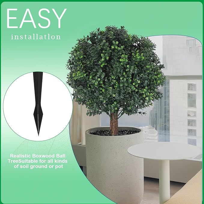 Shinoske 23" Boxwood Topiary Balls Tree Artificial Outdoor,Set of 2 Outdoor Fake Bushes Plant with Ground Spike,UV Resistant Artificial Plants for Garden,Porch,Yard,Balcony Decor