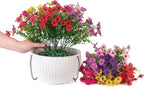 HyeFlora Artificial Faux Hanging Flowers Plants Basket for Outdoor Outside Decoration, Fake Silk Colorful Daisy in Planter for Porch Patio Garden Yard Home