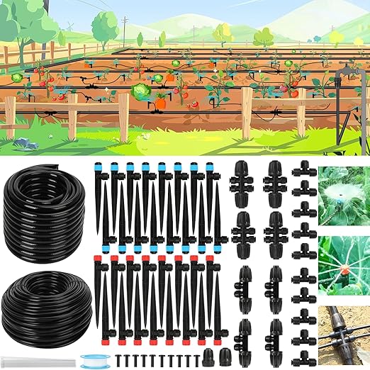 Drip Irrigation System – 2026 Upgraded Garden Watering System with 46FT 1/2'' Tubing, New Quick-Connect 1/4 inch Fittings Automatic Sprinkler for Garden Lawn Greenhouse Plant Flower Bed