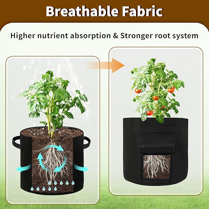 30 Gallon Potato Grow Bags 4-Pack with Dual Harvest Windows & Reinforced Handles, Non-Woven Fabric Planter for Potatoes, Tomatoes, Vegetables