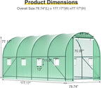 15x7x7 FT Walk-in Greenhouse for Outdoors w/ Watering System,8-Ventilated Screen Window Portable Greenhouse for Winter Plant Protection w/ 2-Zipper Door,PE Cover & Heavy Duty Frame