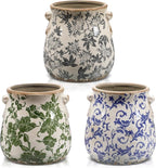 3 Pcs Ceramic Pots for Plants - 6.3 in Vintage Scroll Plant Pots with Drainage Hole Crackle Glaze Ceramic Planters for Home, Garden, Kitchen
