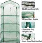 Worth Garden 4 Tier Mini Greenhouse - 63'' H x 27'' L x 19'' W - Sturdy Portable Gardening Shelves with Durable PE Cover w/ Roll-Up Zipper Door- Small Green House Indoor & Outdoor for Plants Flowers