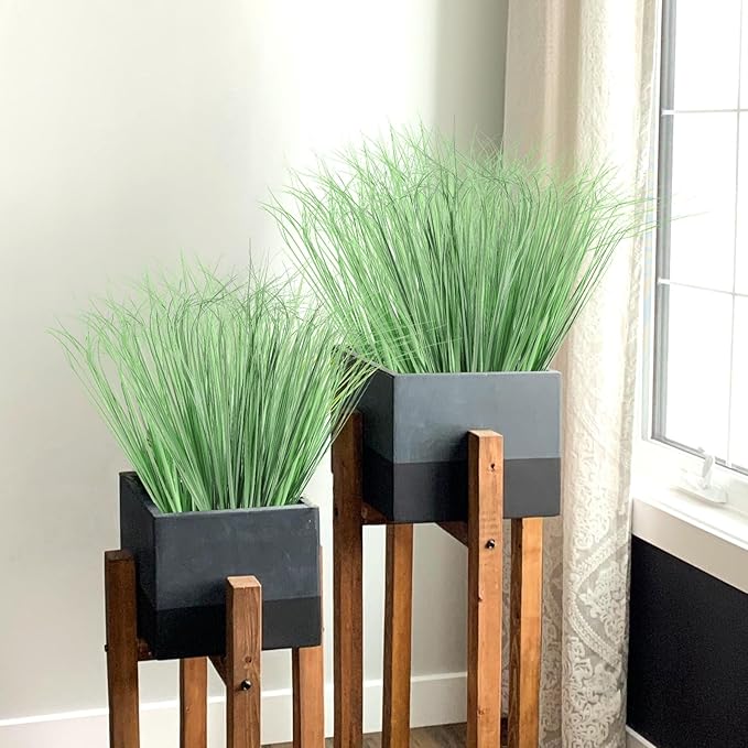 ATTGREAT 20PCS Fake Grass Filler Decor Artificial Grass Plants Outdoor Faux Plants Artificial Tall Shrubs Wheat Grass Greenery Stems for Outdoor Indoor Vase Planters Home Decor, Light Green