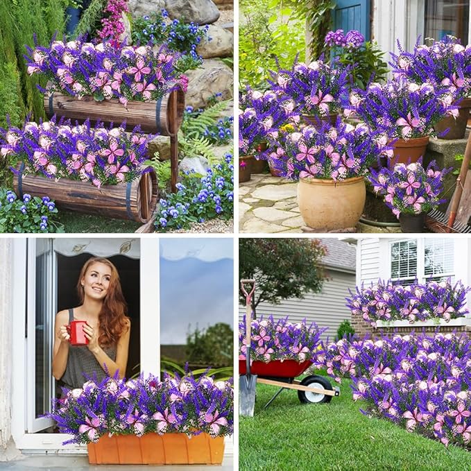 Kohlrabi Solar Garden Lights Outdoor, 6 Pack Solar Butterfly Lights Purple Lavender Gardening Gifts for Women, Artificial Flower with Butterfly Purple Garden Decor for Lawn Patio-Warm White