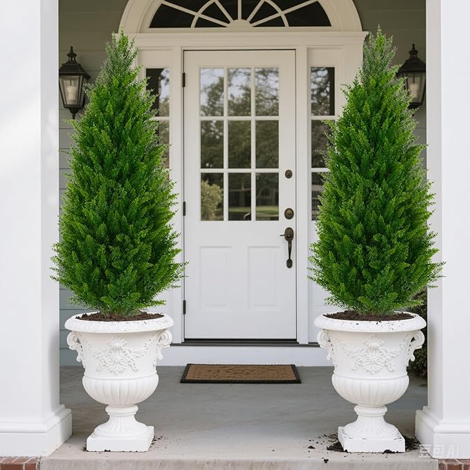 3FT Artificial Topiary Cedar Trees Set of 2 UV Resistant Maintenance-Free Faux Plants for Indoor Outdoor Front Porch Home Garden Decor