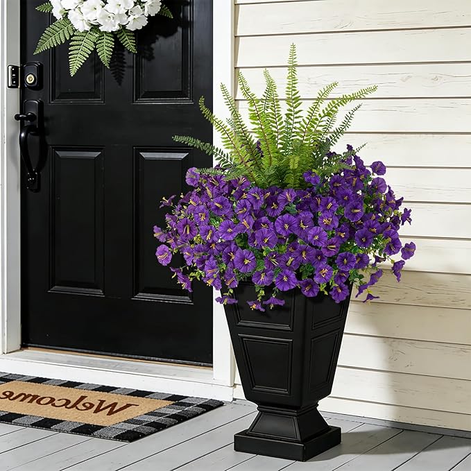 Hrobek Artificial Flowers for Outdoors Faux Plants Outside Indoor,UV Resistant Silk Fake Petunia Ferns for Home Patio Garden Back Yard Front Porch Decor(13 Bunches,Dark Purple)