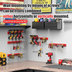 CCCEI 3 Modular Pegboard Strip Storage, Metal Peg Slat Wall Mount for Garage, Basement, Garden, Laundry Room Organization. Flexible Tool Organizer for Rake, Shovels, Crafting. Gifts for Men, Red.