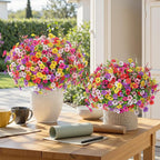 SHareconn 24 Bundles Artificial Flowers for Outdoors, Faux Plants Fake Silk Colorful Daisy Eucalyptus Lavender, UV Resistant for Outside Home Porch Patio Spring Decor, RedRosyPurpleYellowPinkWhite