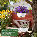 4-Piece Set of 8-Inch Hanging Planters with Automatic Watering System and Drip Tray, Includes Metal Chain, Suitable for Various Indoor and Outdoor Plants and Flowers, White Brown